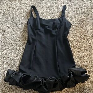 Elegant Black Ruffle Hem Dress